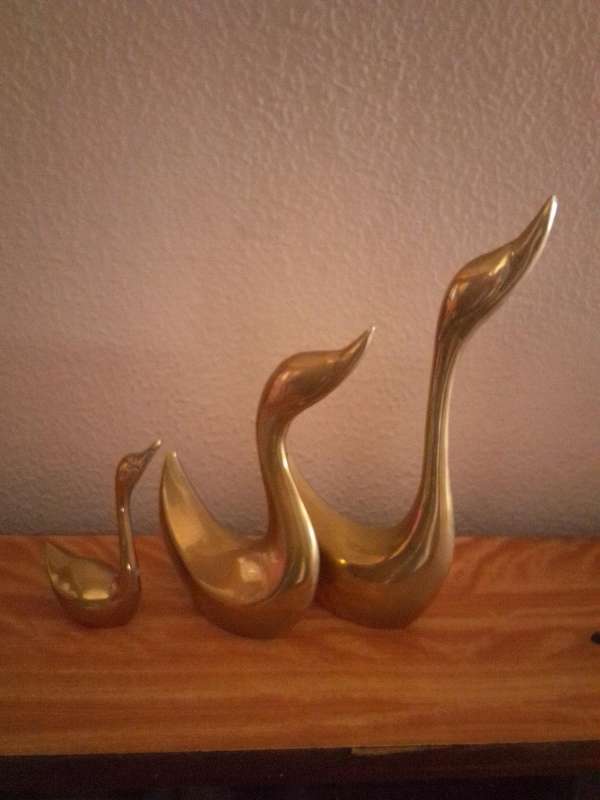 Set of Vintage Brass Swans