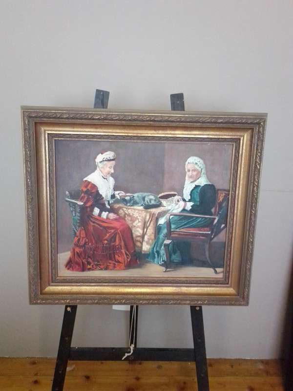 19th Century Oil on Board "Two Old Ladies" by S.Saunders (Scottish) Dated 1830
