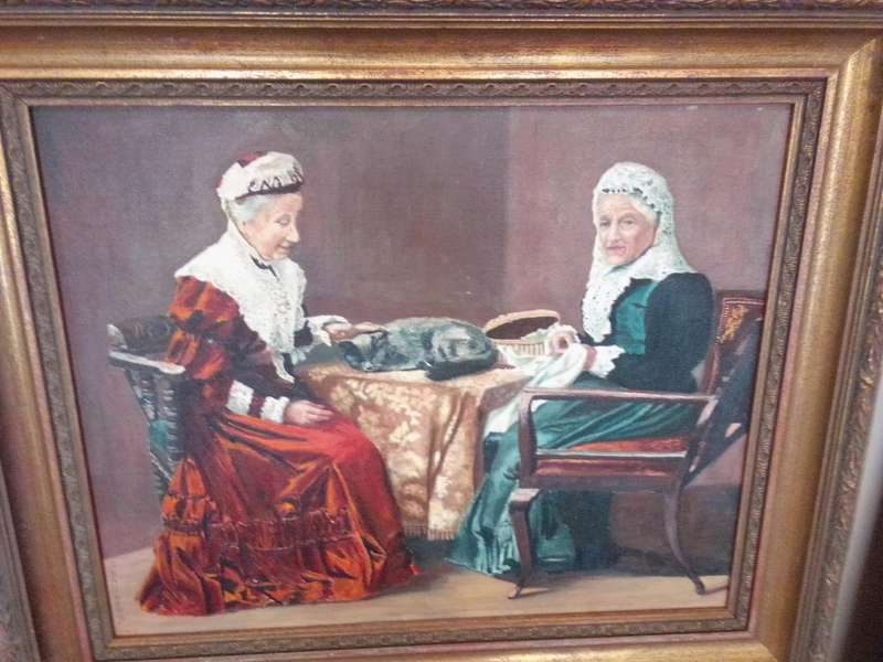 19th Century Oil on Board "Two Old Ladies" by S.Saunders (Scottish) Dated 1830