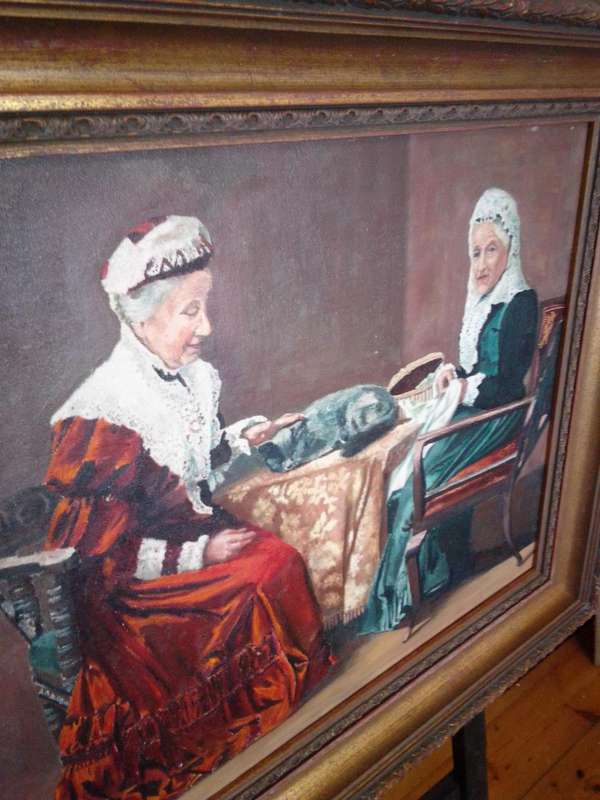 19th Century Oil on Board "Two Old Ladies" by S.Saunders (Scottish) Dated 1830