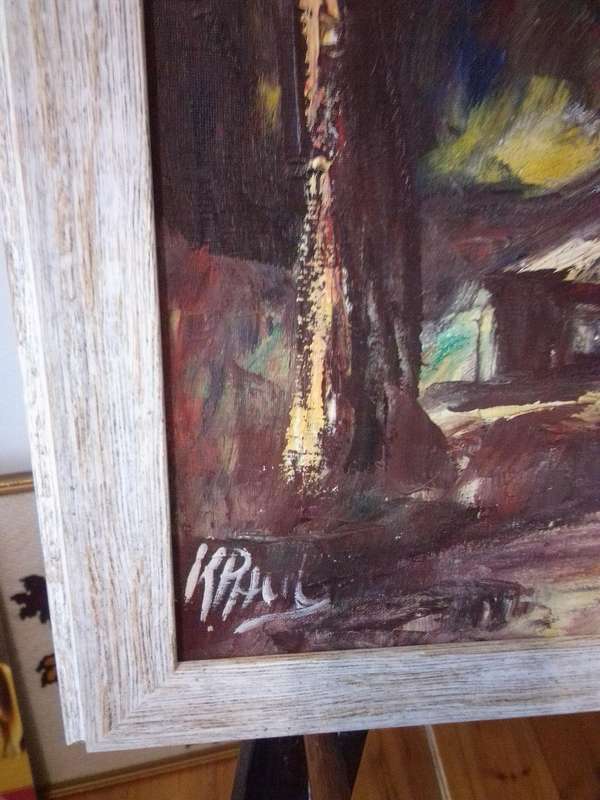 Famous German Artist Karl Paul (1890 - 1969) Oil on Canvas 'Rural Ethnic Landscape' Signed