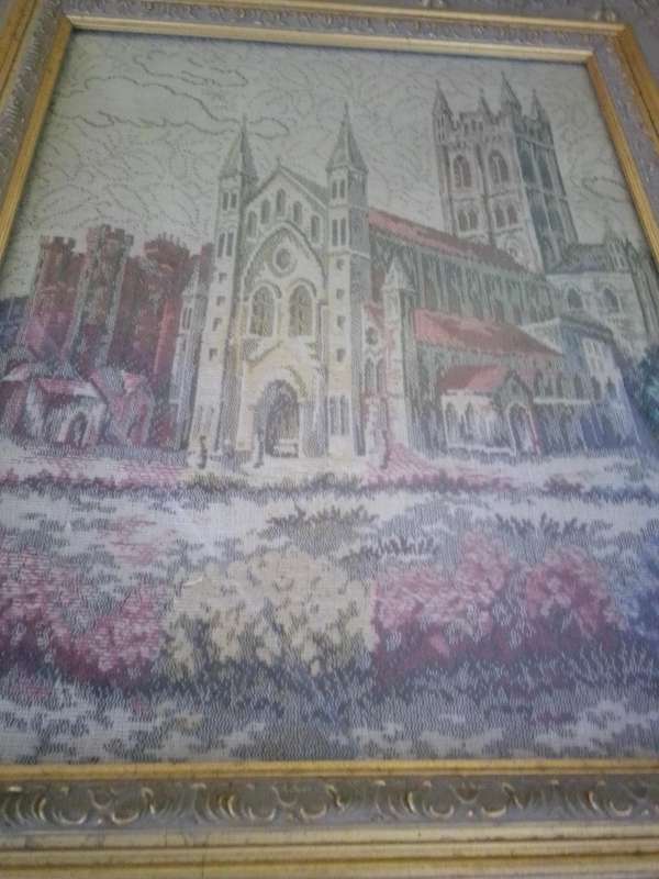 Beautiful Vintage Embroidery 'Cathedral' In Original Ornate Frame