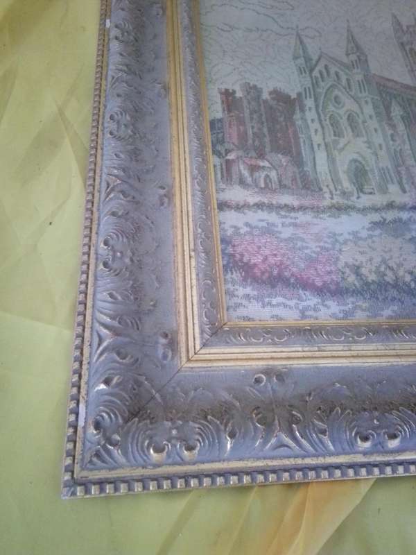 Beautiful Vintage Embroidery 'Cathedral' In Original Ornate Frame