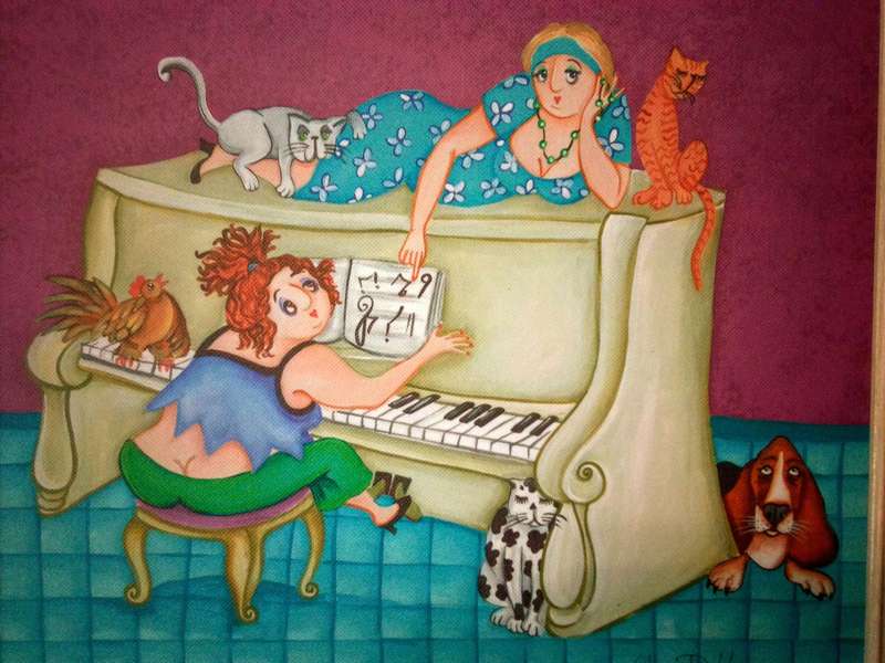 Popular SA Artist Sharon Dold "Diva's" "Fat Ladies" Acrylic on Canvas - Signed