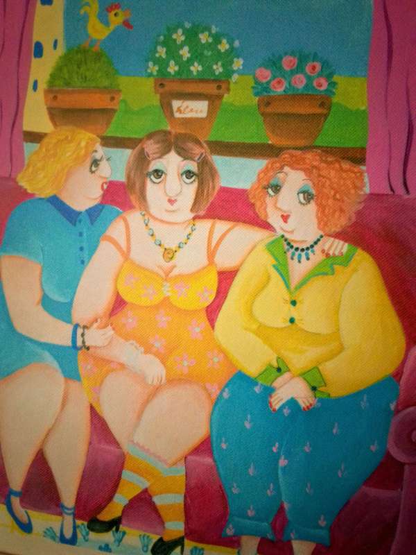 Popular SA Artist Sharon Dold "Diva's" "Fat Ladies" Acrylic on Canvas - Signed