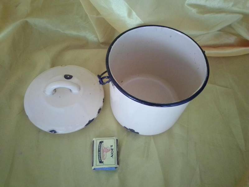 Old Enamel Storage Container With Handle