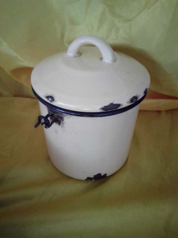 Old Enamel Storage Container With Handle