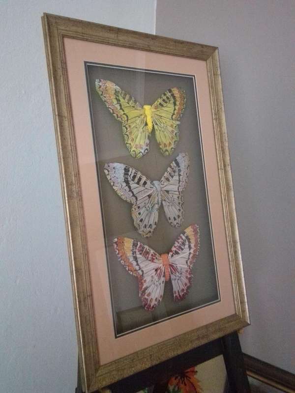 Beautiful Glass Framed Mixed Medium 'Butterflies'