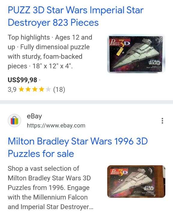 1996 Lucasfilm Milton Bradley Star Wars 3D Imperial Star Destroyer Puzzle
