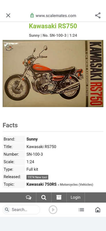 Rare 1974 Sunny Kawasaki RS750 1 / 24 Scale Model In Original Packaging