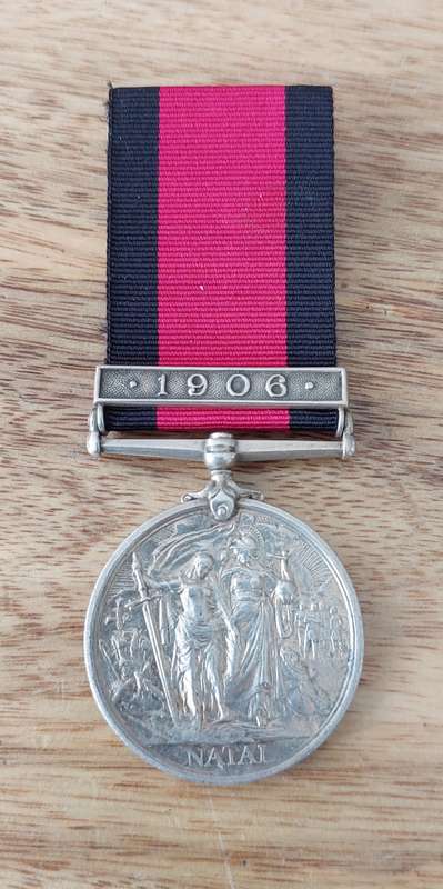 # Full Size 1907 Natal Rebellion Medal with 1906 Clasp to (DVR. J. Moore. B.Battery. N.F.A. ) #