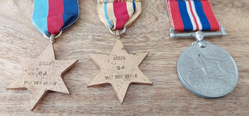 #WWII Group of 3 x Medals to 21635 W.J. van der Merwe  #