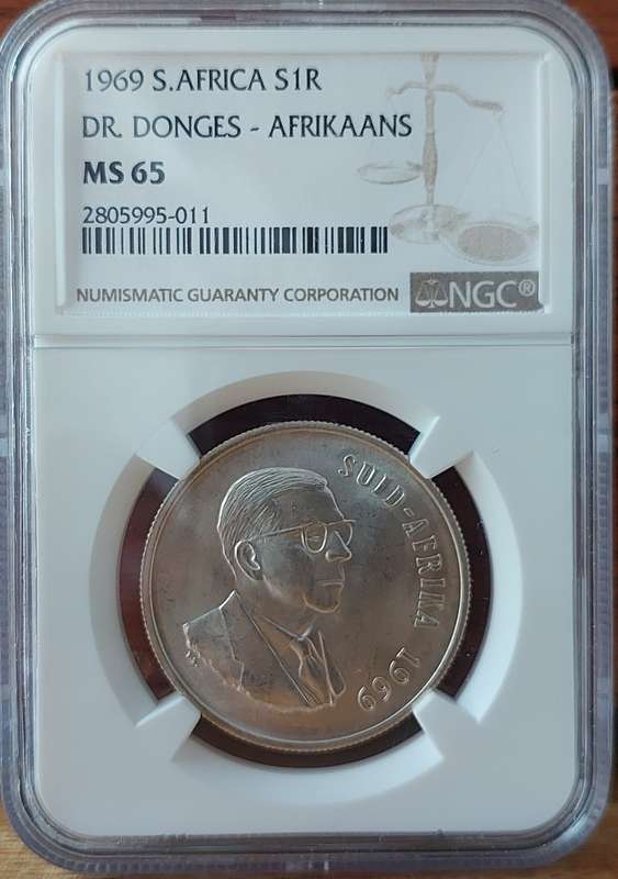 - High Grade 1969 RSA Silver R1 (Donges) NGC MS65, Only 6 Coins graded Higher -