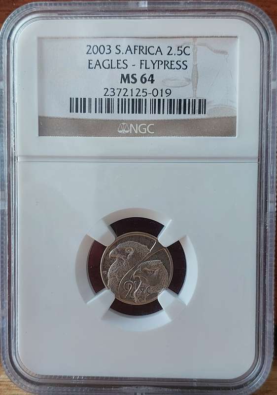 - Exceedingly Rare 2003 SA Flypress Tickey, NGC MS64, Estimated Mintage 81  -