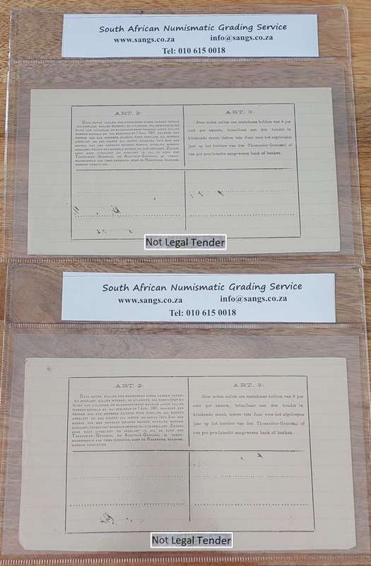 - Pair of Sequential 1902 ZAR Te Velde 1 Pond Notes In Sequence, Graded AU58 & MS61 Wow!!!! -