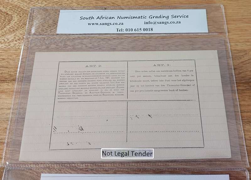 - Pair of Sequential 1902 ZAR Te Velde 1 Pond Notes In Sequence, Graded AU58 & MS61 Wow!!!! -