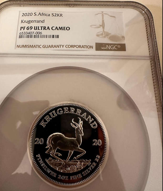 2020 2 oz Silver Krugerrand  PF69 Ultra Cameo  NGC Graded