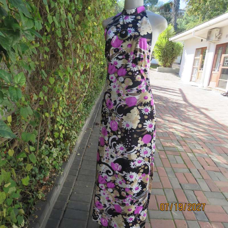 CARO long striking colourful poly-nylon size 36 dress, From Australia. Empire front