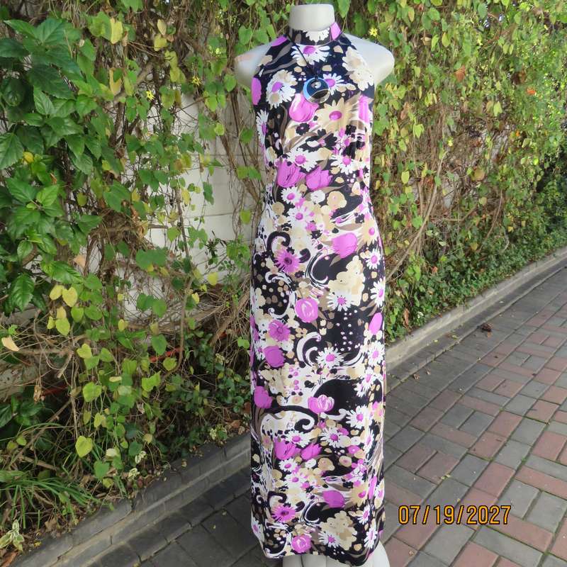 CARO long striking colourful poly-nylon size 36 dress, From Australia. Empire front