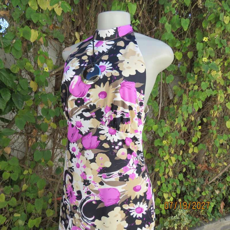 CARO long striking colourful poly-nylon size 36 dress, From Australia. Empire front