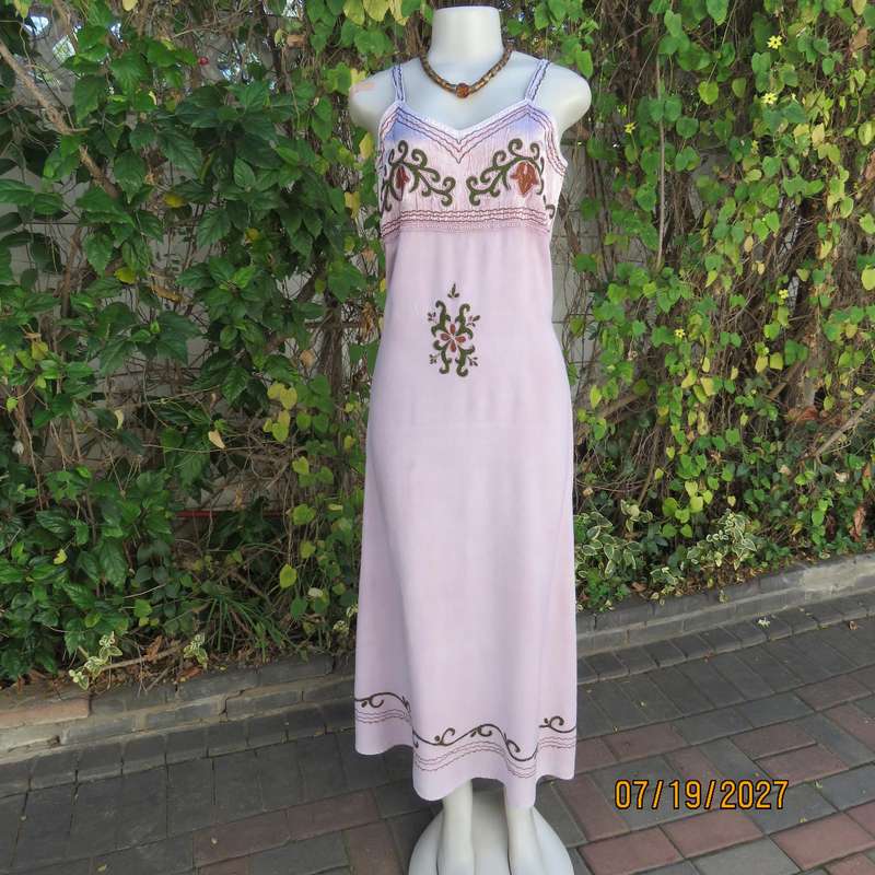 Pale lilac 100% viscose ethnic style double strappy dress from India. Richly embroidered. Size 34