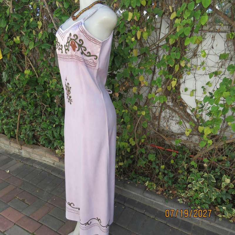 Pale lilac 100% viscose ethnic style double strappy dress from India. Richly embroidered. Size 34