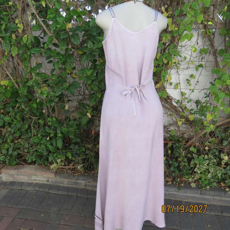Pale lilac 100% viscose ethnic style double strappy dress from India. Richly embroidered. Size 34