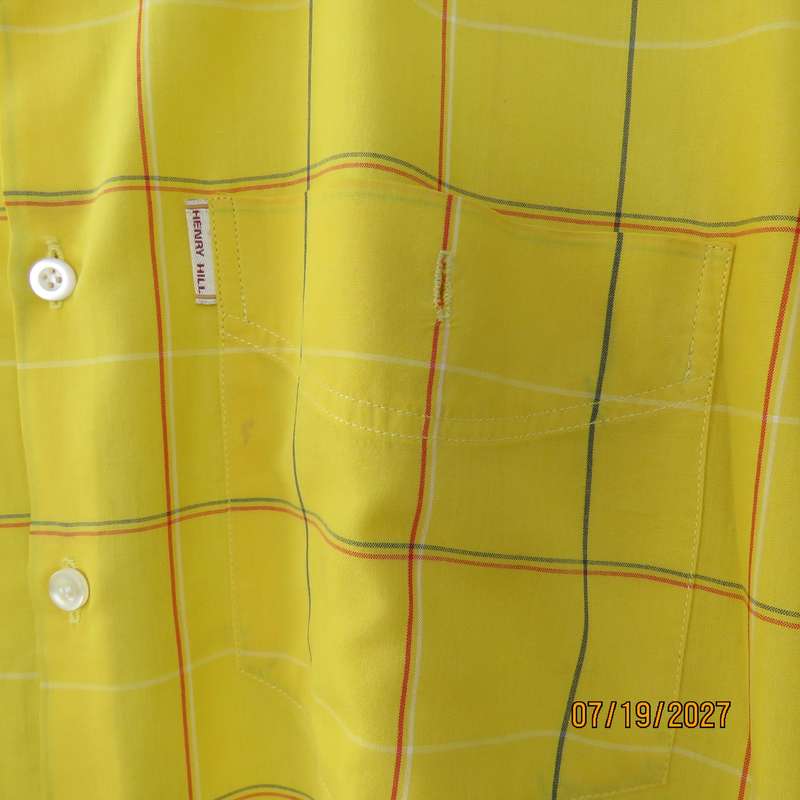 HENRY HILL yellow large check short sleeve check shirt from California. Size Large