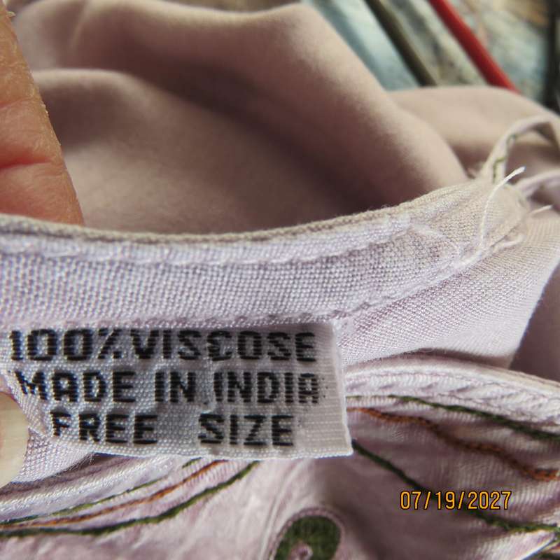 Pale lilac 100% viscose ethnic style double strappy dress from India. Richly embroidered. Size 34