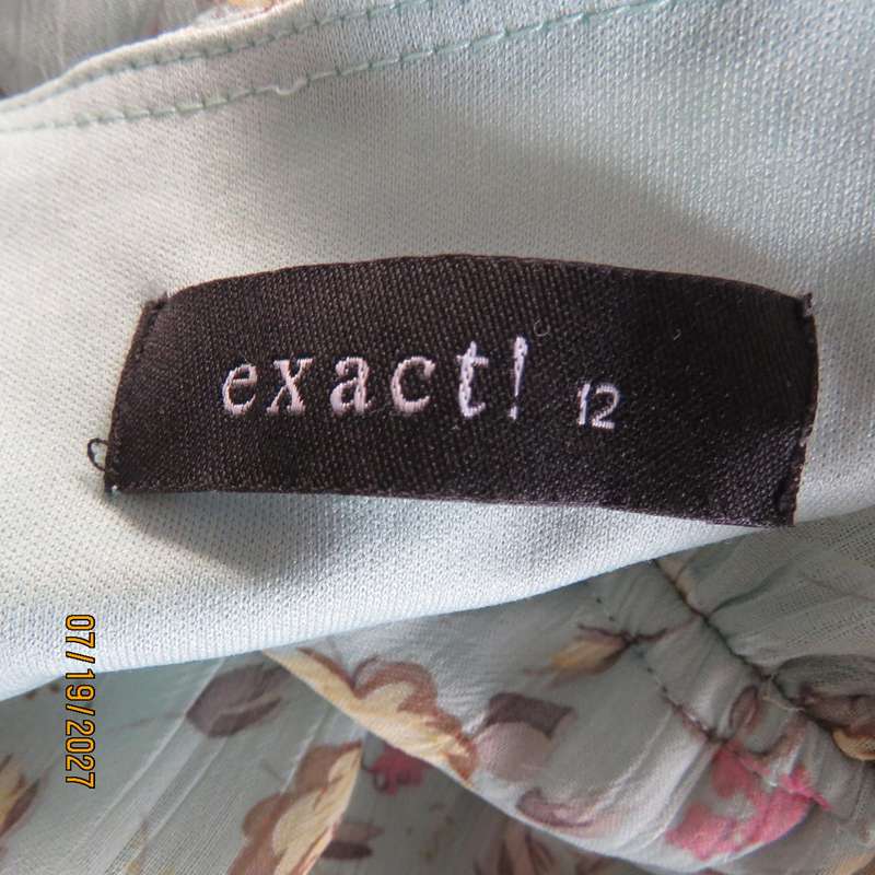 EXACT aqua empire waist lined top with tiny pink-cream floral print. Size 36.
