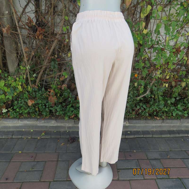 MILADS comfy creased cotton cream pants size 38. Wide elasticated waist-drawstring.