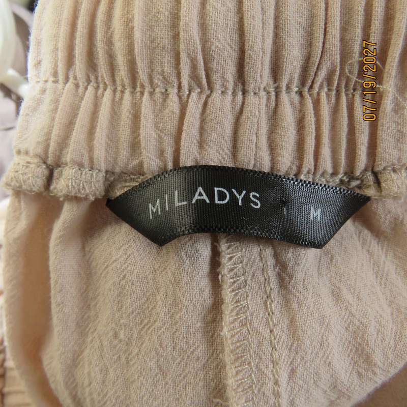 MILADS comfy creased cotton cream pants size 38. Wide elasticated waist-drawstring.