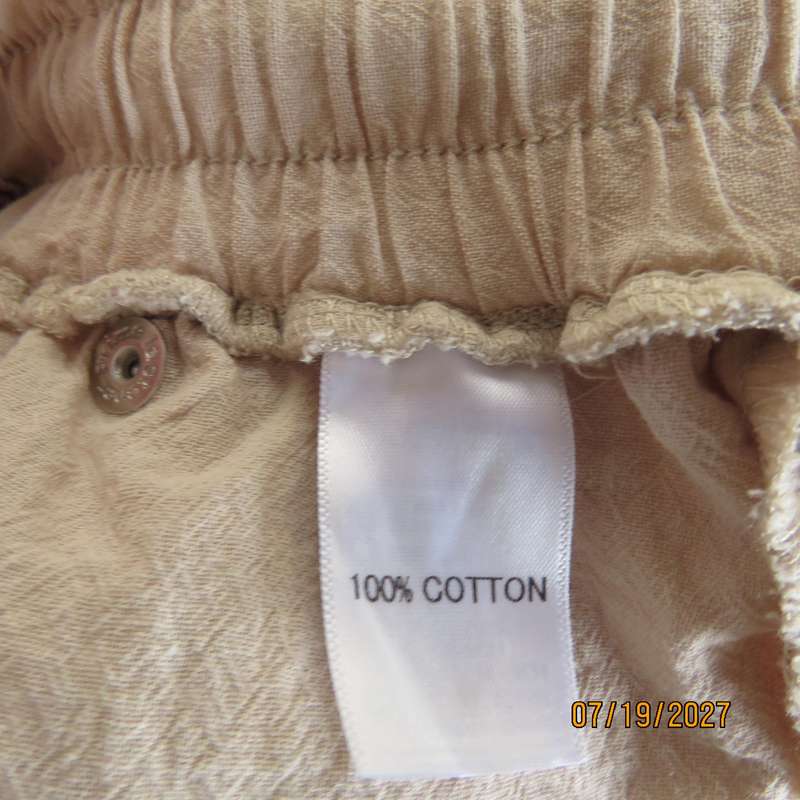 MILADS comfy creased cotton cream pants size 38. Wide elasticated waist-drawstring.