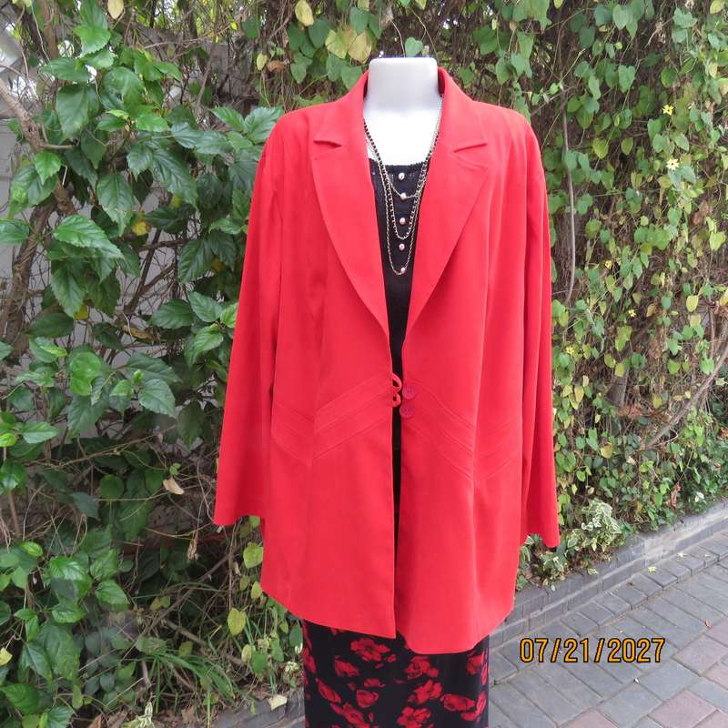 RENE TAYLOR red long sleeve lined tailored stretch polyester jacket. Size 50.