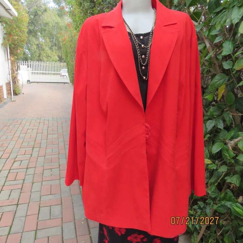 RENE TAYLOR red long sleeve lined tailored stretch polyester jacket. Size 50.