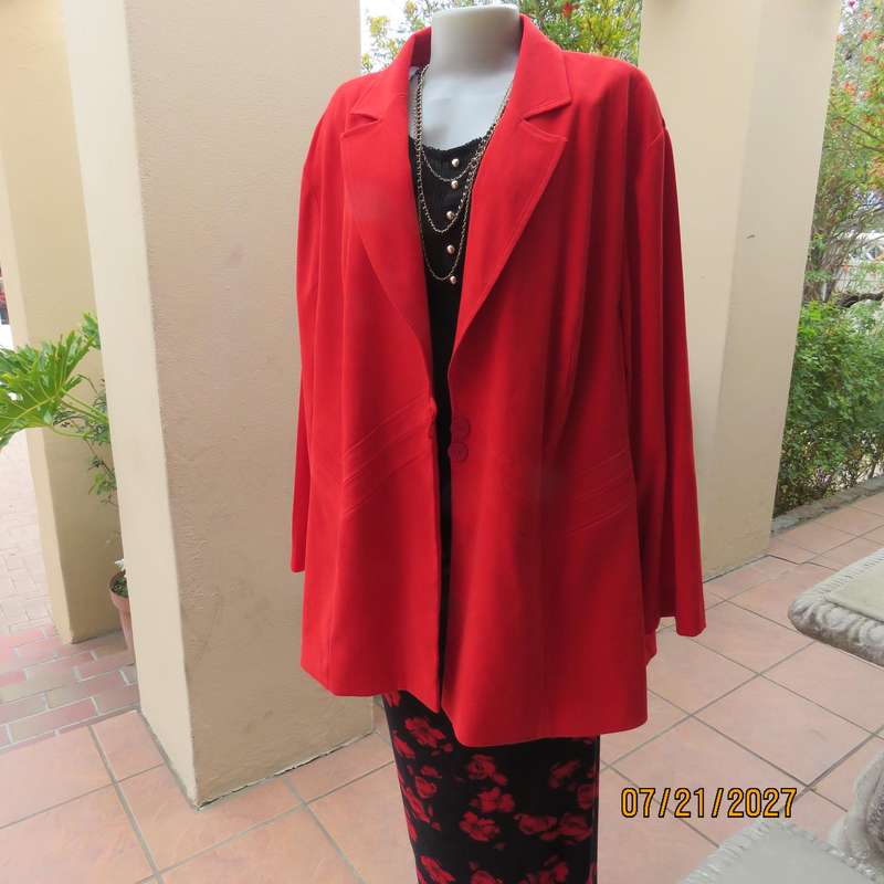 RENE TAYLOR red long sleeve lined tailored stretch polyester jacket. Size 50.
