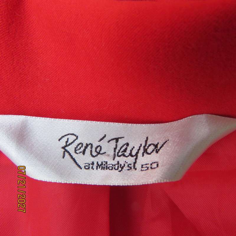 RENE TAYLOR red long sleeve lined tailored stretch polyester jacket. Size 50.