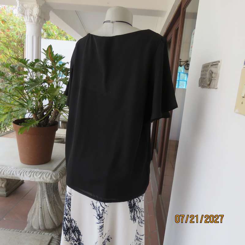 Black smart bell sleeve 2 layer sheer polyester square neck top. Size 40.