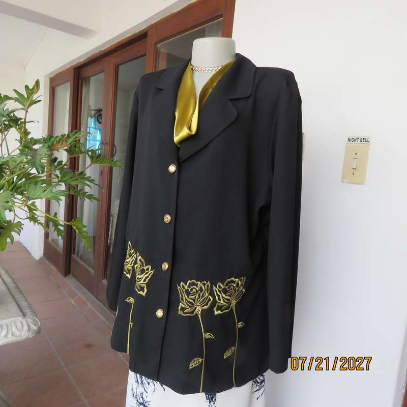 FOSHINI black special occasion long sleeve jacket with gold rose embroidery. Size 42.