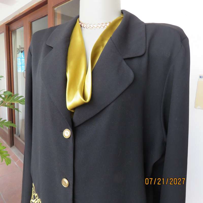 FOSHINI black special occasion long sleeve jacket with gold rose embroidery. Size 42.