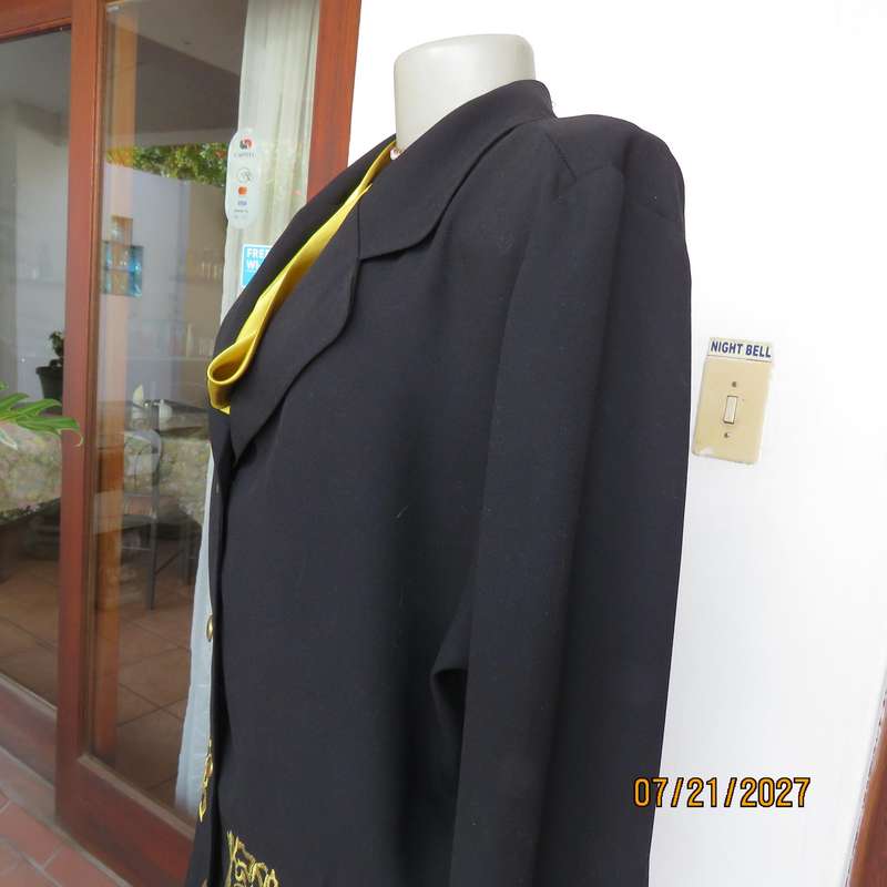 FOSHINI black special occasion long sleeve jacket with gold rose embroidery. Size 42.