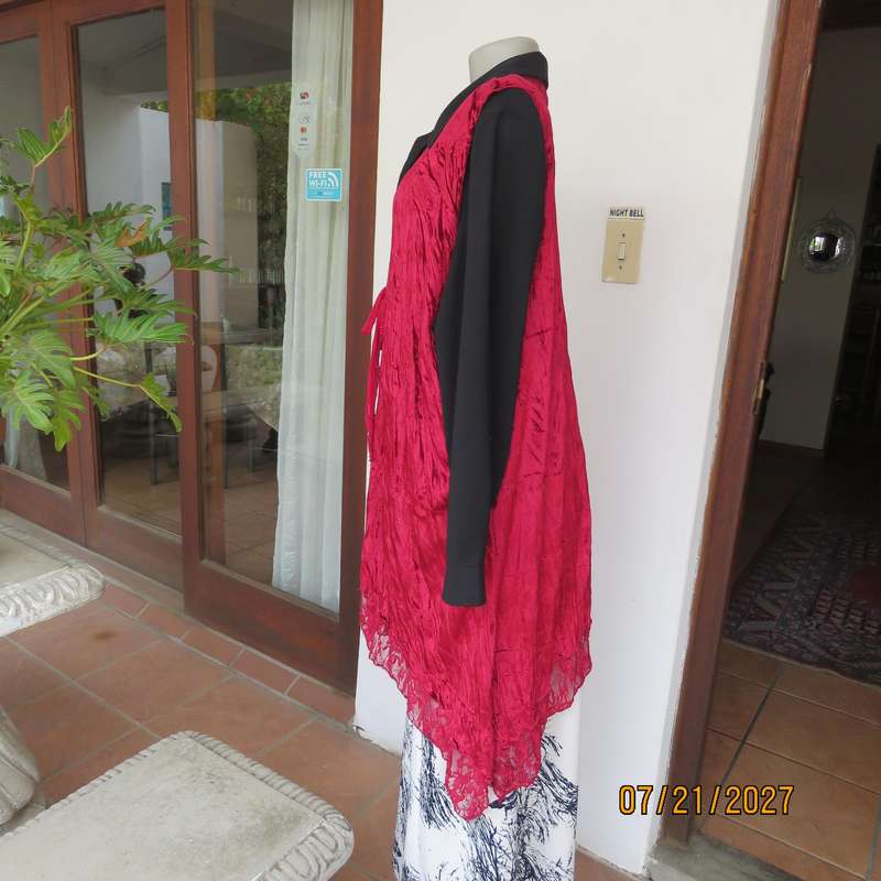Cherry red crinkled velvet polyester gilet size 48. Strap to tie on front.