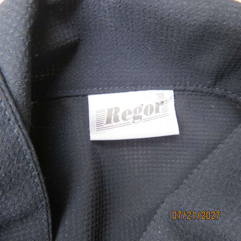 REGOR black tiny opaque check polyester long sleeve button down shirt. Size 38