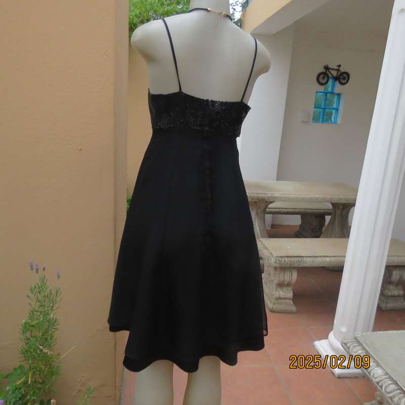 KELSO little black size 34 evening dress. Glamour bust area with straps. 2 Layer fold over bottom.