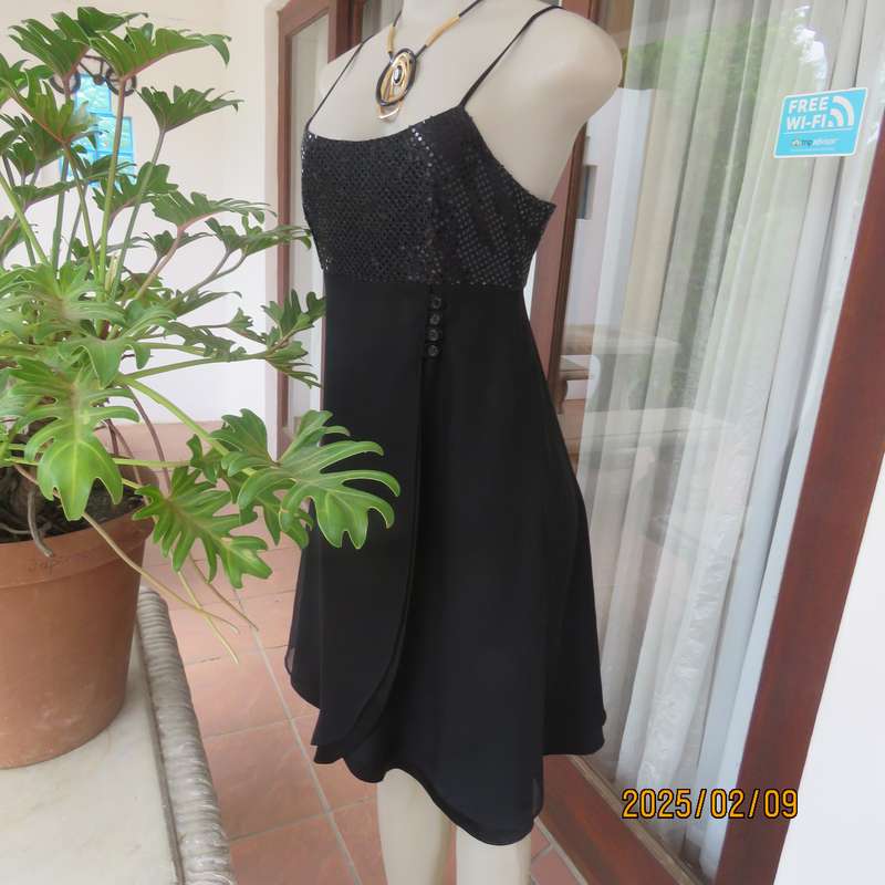 KELSO little black size 34 evening dress. Glamour bust area with straps. 2 Layer fold over bottom.