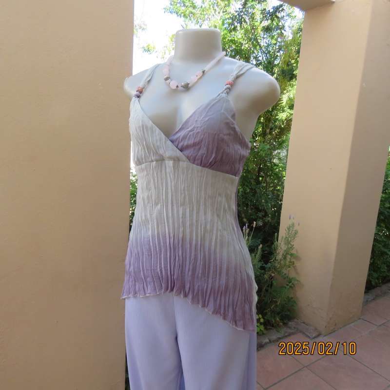 INWEAR sexy cool sheer polyester top in soft shades of lilac. Permanent pleats. Size 60. As new.
