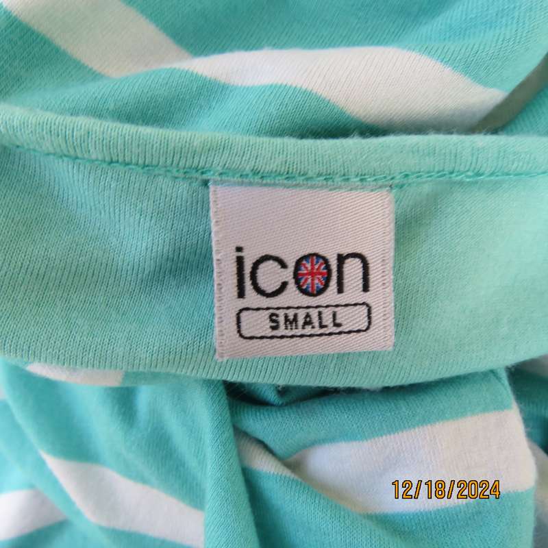 Sexy turquoise/white horizontal striped stretch viscose maxi dress from Brussels by ICON. Size 32.