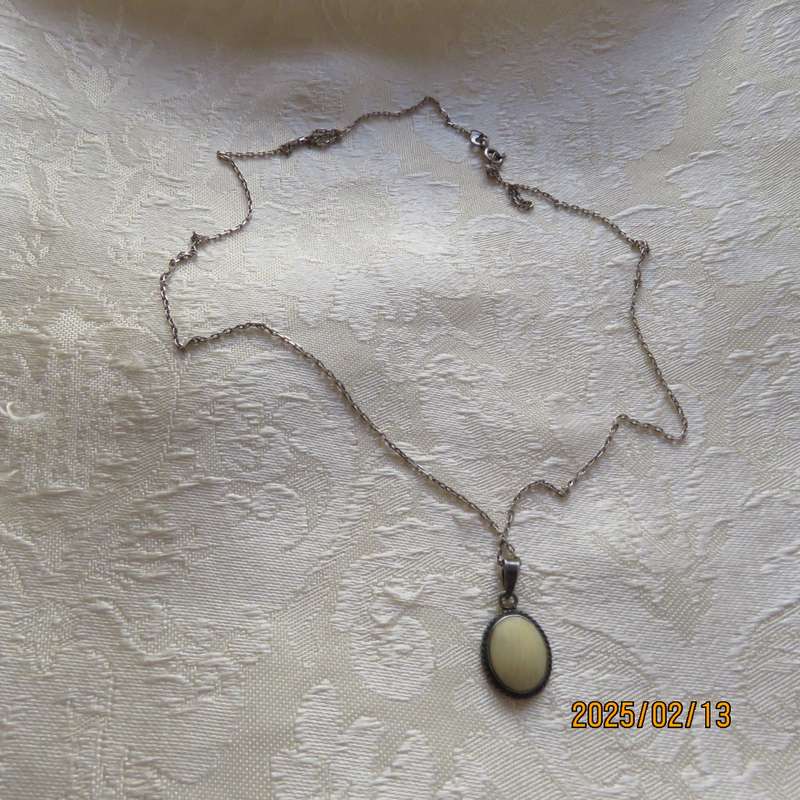 Beautiful 925 silver pendant and chain with marking. Can be faux ivory stone. As new