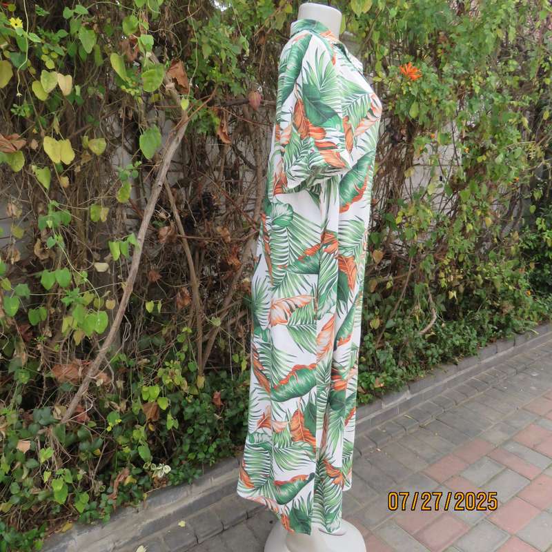 MILADY'S loose 100% stretch rayon white with green-orange leaves dress size 42.