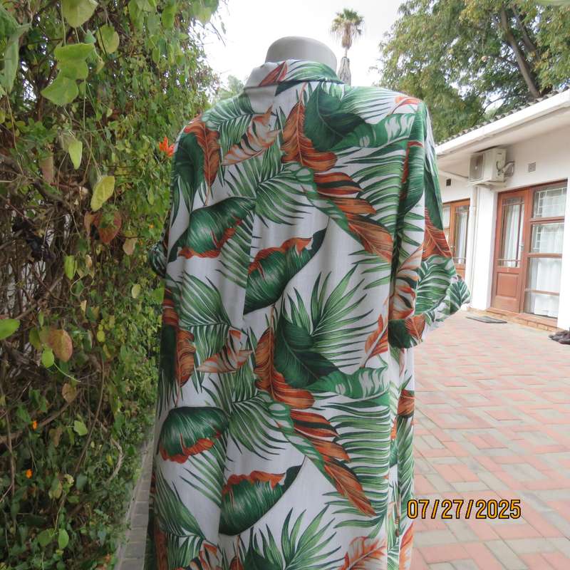 MILADY'S loose 100% stretch rayon white with green-orange leaves dress size 42.